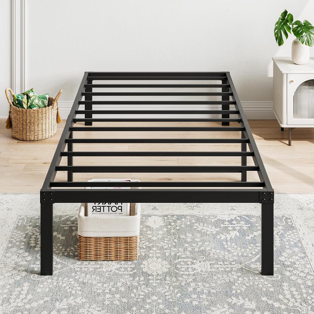 Bed Frame 90x200 Cm Metal, Sturdy Platform Bed with Headboard, Noiseless, Easy Assembly, No Box Spring Needed, Ideal for Couples & Guest Rooms