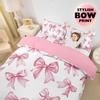 Pink Bow Duvet Cover Set Single Size With 1 Pillowcase Dreamy Princess Style Bedding Set For Kids Girls Teens
