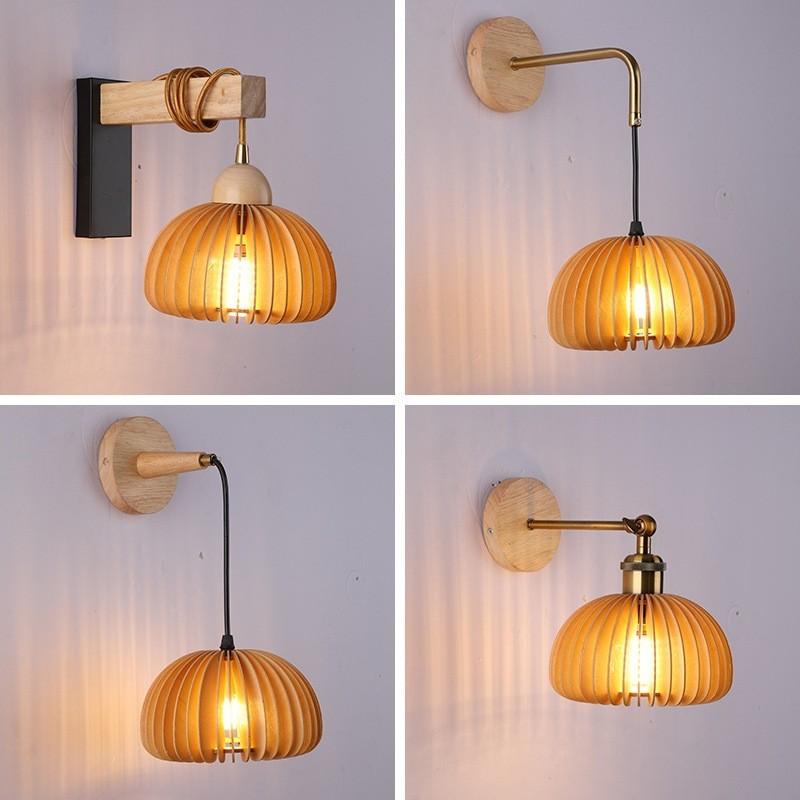 Pumpkin Shape Wooden Wall Light With Led Bulb And Contemporary Design For Home Bedroom And Lounge