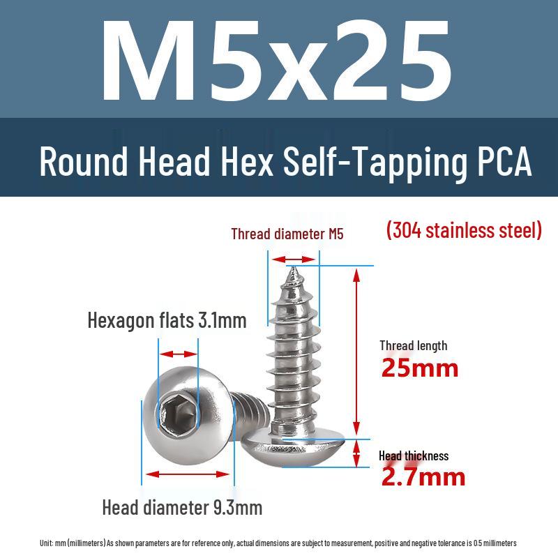 Yigu 304 Stainless Steel Round Head Self-Tapping Allen Screw, M2-M6