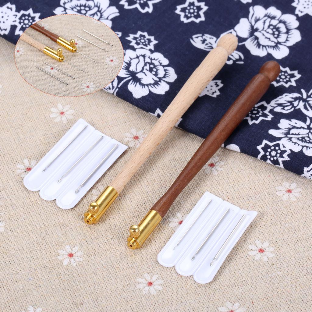 4pcs/kit 110mm French Embroidery Needle Tambour Crochet Hook Wood Handle 3 Needles S Couture Luneville Glitter Bead Too Giftl