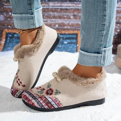 Damen Baumwollschuhe, Fleece und Verdickte Flache Bestickte Schuhe