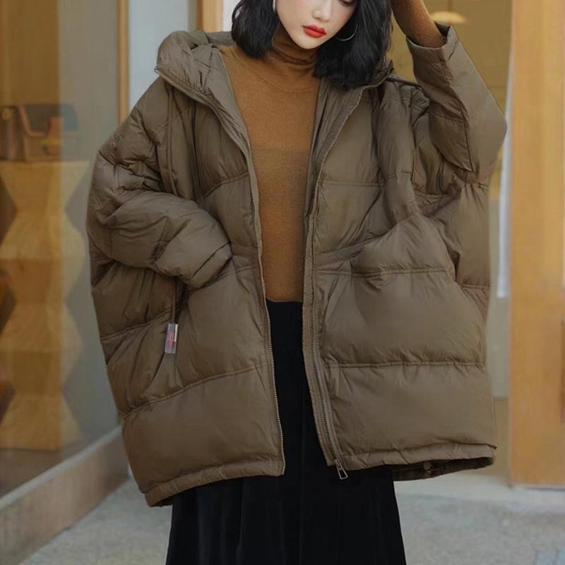 Women White Duck Down Jacket Hooded Autumn Winter Warm Oversize Puffer Coat Casual Loose Thick Parkas Female Outwear
