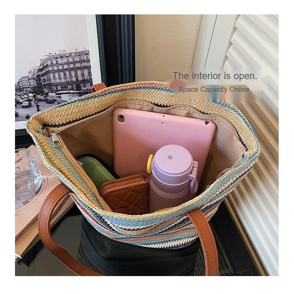 Lightweight Large Capacity Straw Multipurpose Storage Bag for Daily Use