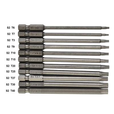 11ks Sada šroubovacích bitů Torx Šestihranná Bezpečnostní Magnetická Hlava 100MM Extra Dlouhé