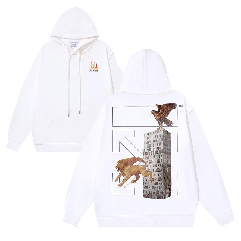 

1311 Off-White 2025 Осінньо-зимовий Новий Худі з принтом свічки, лева, орла, стріли Чоловіче та Жіноче Худі XL білий