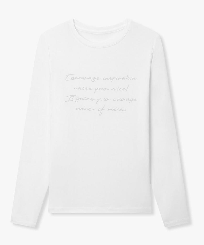 Bobeu Lettering Print Long Sleeve T-Shirt _White_7156340001