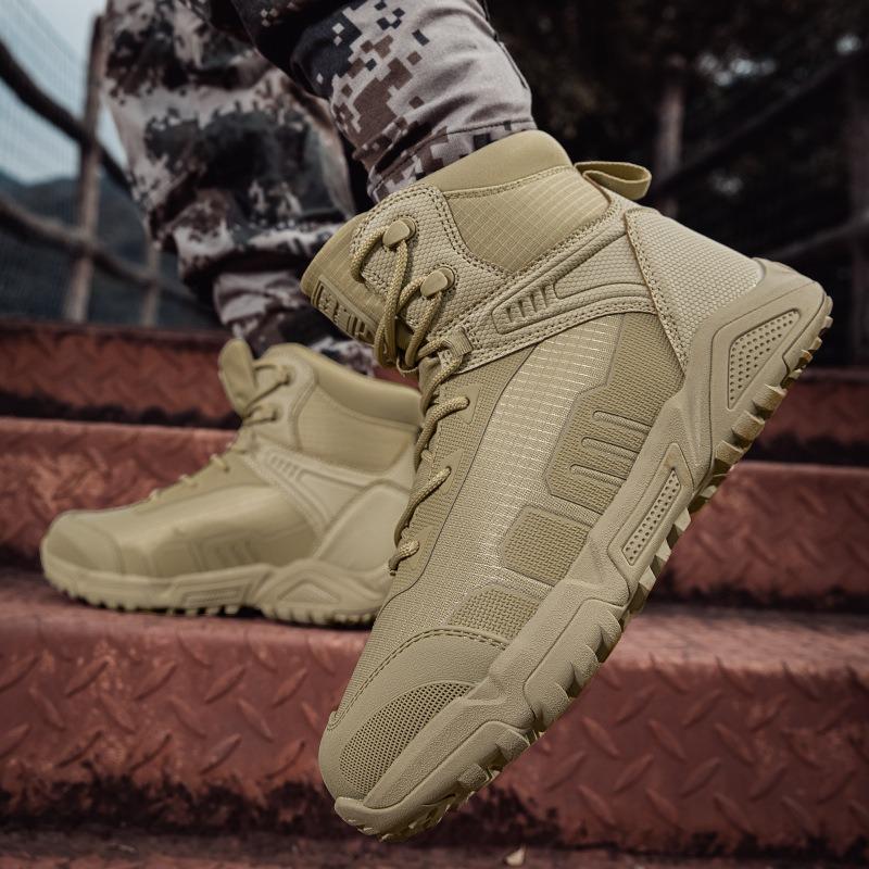 New Breathable Desert Hiking Boots Men's High Tops Outdoor Hiking Shoes Lightweight Men's Boots Anti-hot Non-slip Thick Soles