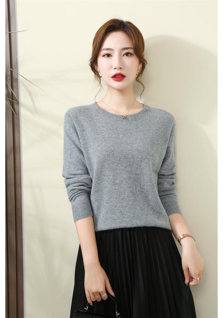 Women's 100% Pure Cashmere Round Neck Sweater - Autumn Winter Collection