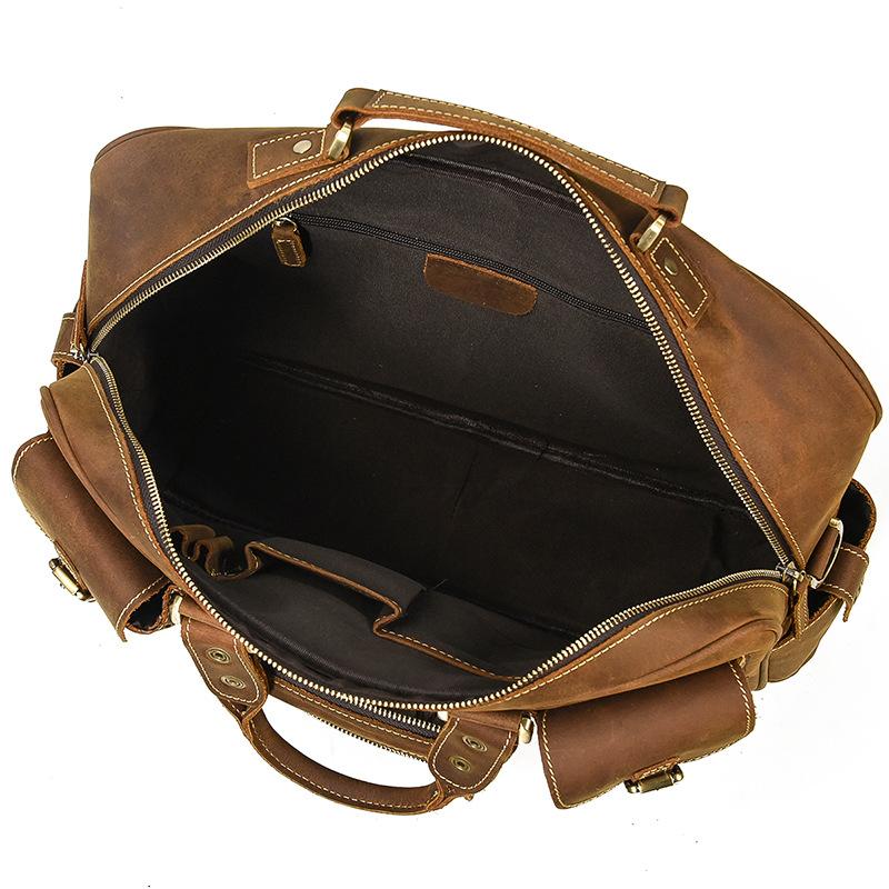 Crazy Horse Leather Retro Briefcase Men'S Genuine Leather Handbag Multi-Pocket Travel Bag First Layer Leather Shoulder Bag Computer Bag