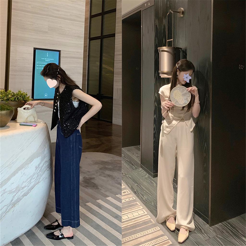 French word with bag head slippers 2025 summer new diamond buckle single shoes women's flat Muller half drag