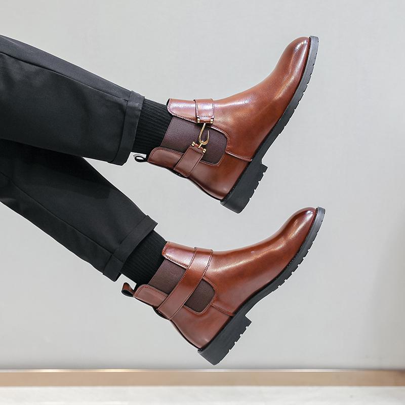 Fashion High Top Men's Leather Shoes Fashionable British Gentleman Style Outdoor Leisure Business Party DRESS Office Adult Shoes 38-46