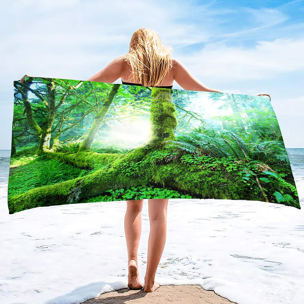 Forest Series Seaside Vacation Beach Towel Swimming Bath Towel Microfiber Sports Towel