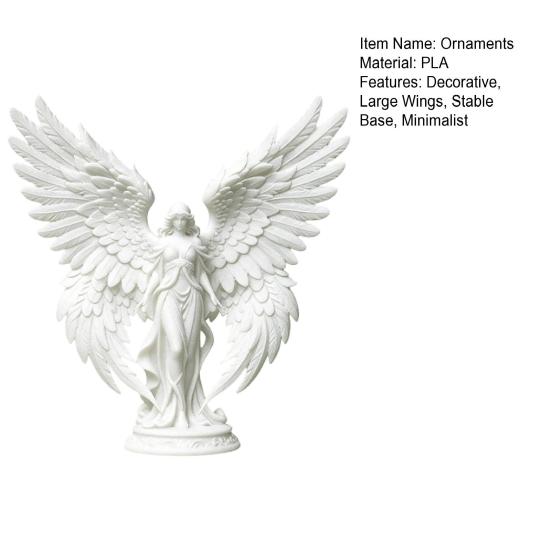 3D Printed Angel Figurine with Large Wings, White Matte Angel Statue, Aesthetic Minimalist Angel Sculpture for Home Office Desktop Bookshelf Decor