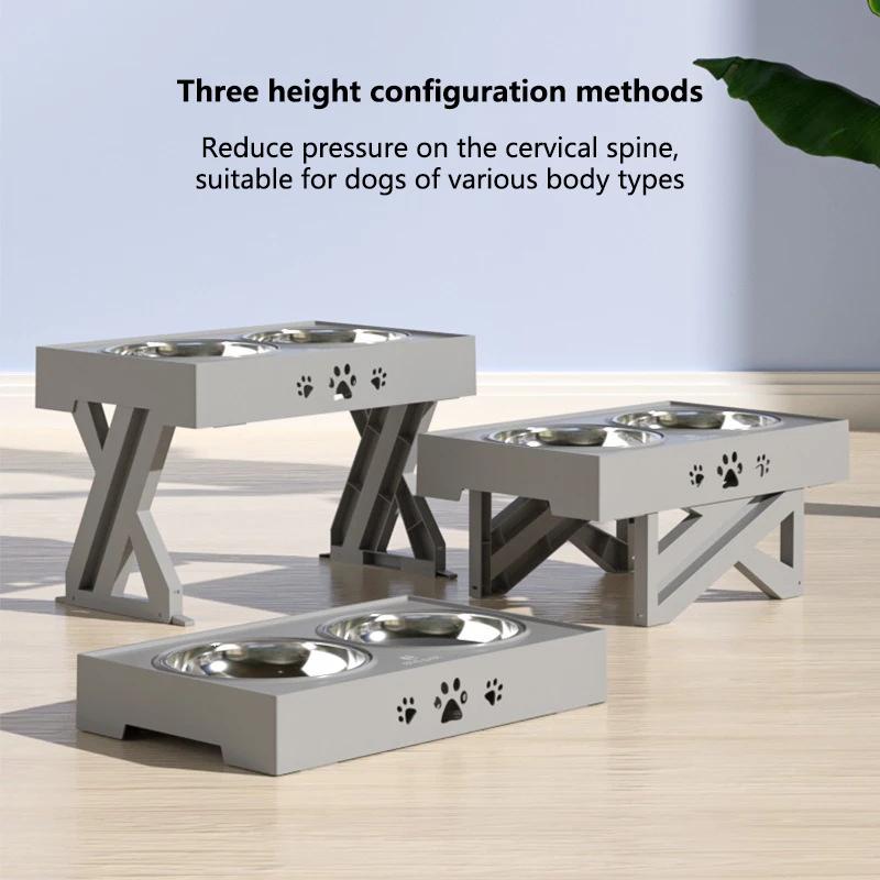 Dog Stainless Steel Bowl Pet Feeder Water Lifting Dining Table Double Bowl Dining Foldable Adjustable Non Slip Cat Pet Supplies