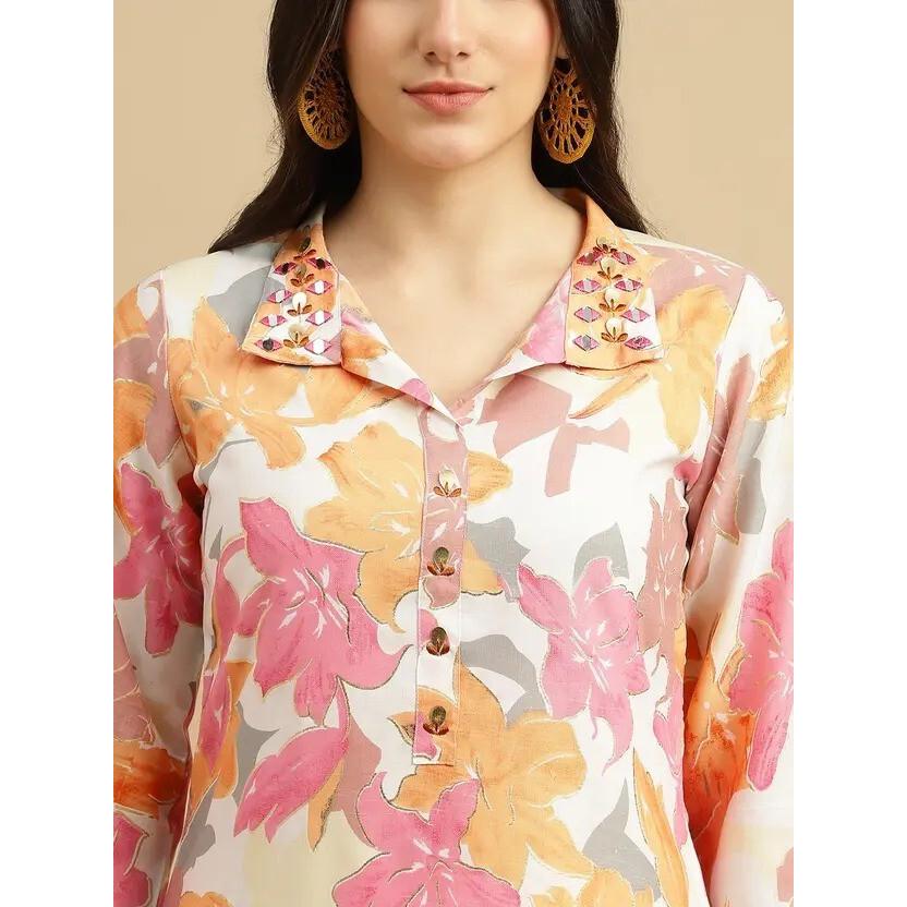 Women Designer Printed Kurta Pant Cord Set Indian Bollywood Top Tunic Kurti VSO-1698 C