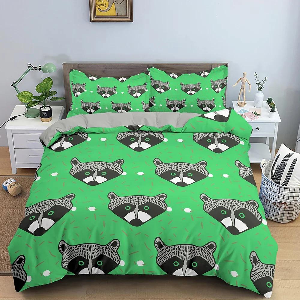 Animals Raccoon Bedding Set Boys Girls Twin Queen Size Duvet Cover Pillowcase Bed Kids Adult Fashion Home Textileextile