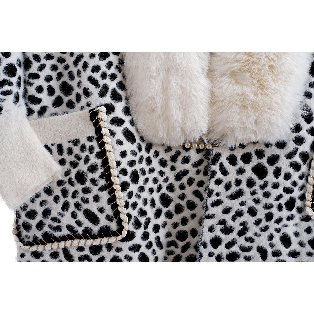 Autumn and Winter Imitation Mink Collar Pocket Sleeves Leopard Print Shawl Cape Fringed Scarf Jacket Women's Knitted Sweater