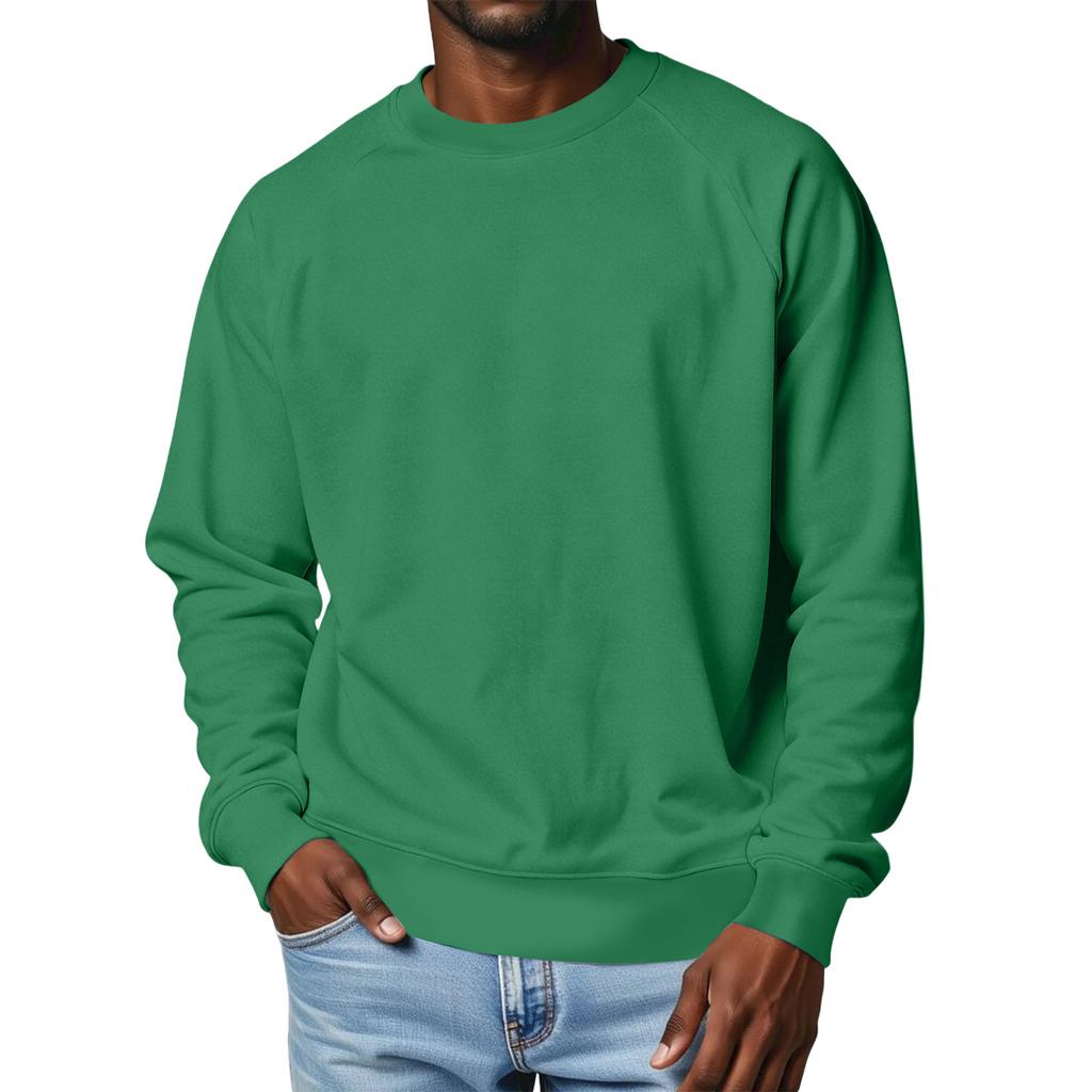 Men's Round Neck Raglan Sleeve Fleece-Lined Thick Solid Color Sweatshirt