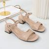 Sandals for Women 2026 Summer Soft Leather Plus Size Thick Heel Straight Buckle Strap High-heeled Sandals Women's Heels Women