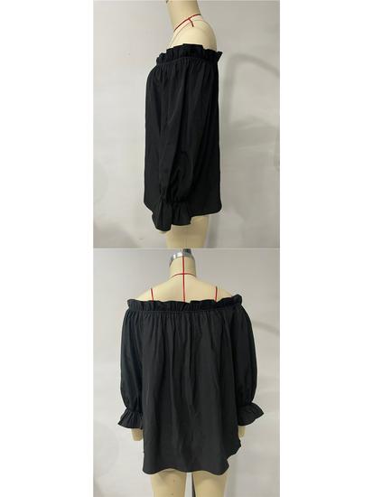 Women's Off-the-Shoulder Chiffon Blouse - European and American Style, Solid Color Pullover for Spring and Autumn, Sexy & Elegant.
