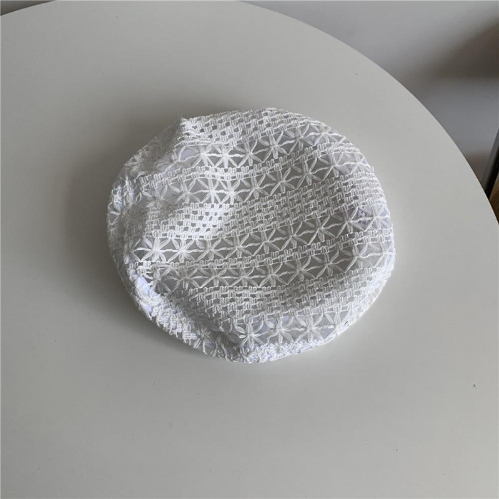 Retro Multi Colored Lace Beret Hat Slouchy Breathable Beanie Cap Summer Cutout Floral Painter Hat For Women