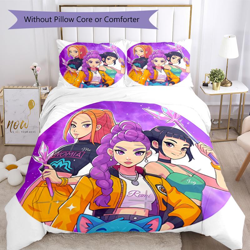 3pcs Kpop Hunter8 pattern bedding set duvet cover set includes duvet cover &pillowcases, perfect all season bedroom decoration & gift