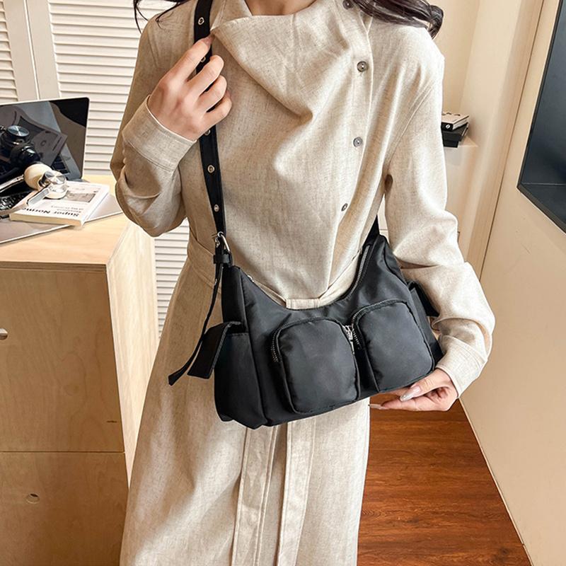 Yogodlns Simple Retro Shoulder Bags for Women Outdoor Travel Ladies Multi-Pocket Crossbody Bag Solid Color Girl Hobos Tote Handbag