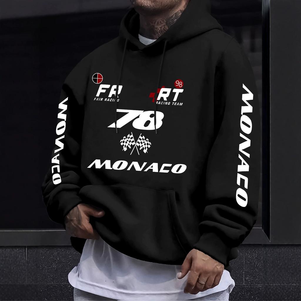 racing team front sleeve same print hooded sweater loose shoulder men and women