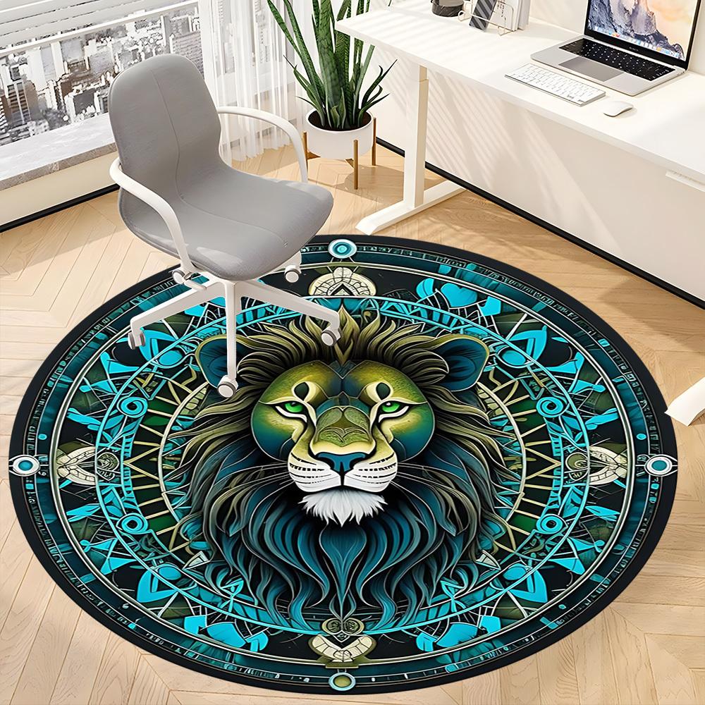 1pc Lion Mandala Artwork Chair Carpet for Office, Soft, Non-Slip Polyester Mat, Office, Entryway, Living Room, Bedroom, yy251207245