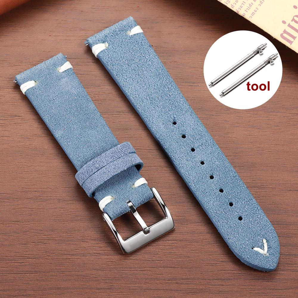 Stitching Suede Leather Watch Strap 18mm 20mm 22mm for Samsung Galaxy Watch7/6/5/4 Vintage Brown Quick Release Bracelet Straps