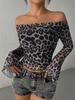 European and American Off-Shoulder Leopard Print Long-Sleeve T-Shirt for Women