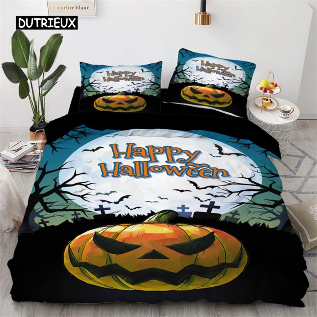 Halloween Duvet Cover Queen King Cartoon Pumpkin Comforter Cover Lantern Bedding Set MicrofiberGhost Quilt Cover for Boys Girls