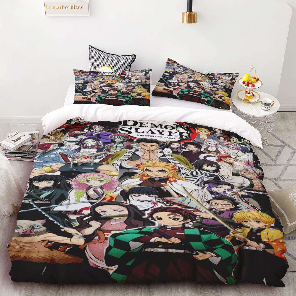 Duvet Cover Kamado Nezuko Demon Slayer Bedding Set Set Bedspread Pillowcase King Queen Full Single Size Bed Linen Kids Teen Gift