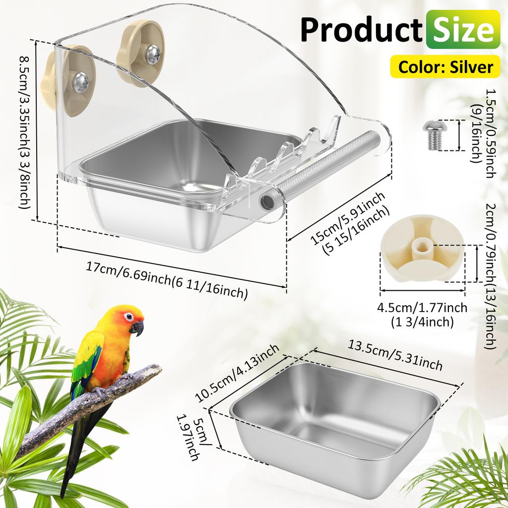 Bird Feeding Dish for Cage Hanging Food Bowl Stainless Steel Parrot Parakeet Bird Bath Feeding Container Water Bowl