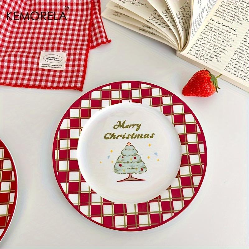 Christmas Ceramic Plate with Cups Platter Serving Tray Porcelain Dish for Fruit Appetizer Dessert Candy Snack Salad Dinnerware