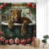 Tropical Jungle Leopard Shower Curtains Wild Animals Floral Green Plants Modern Fabric Home Bathroom Curtain Decor With Hooks
