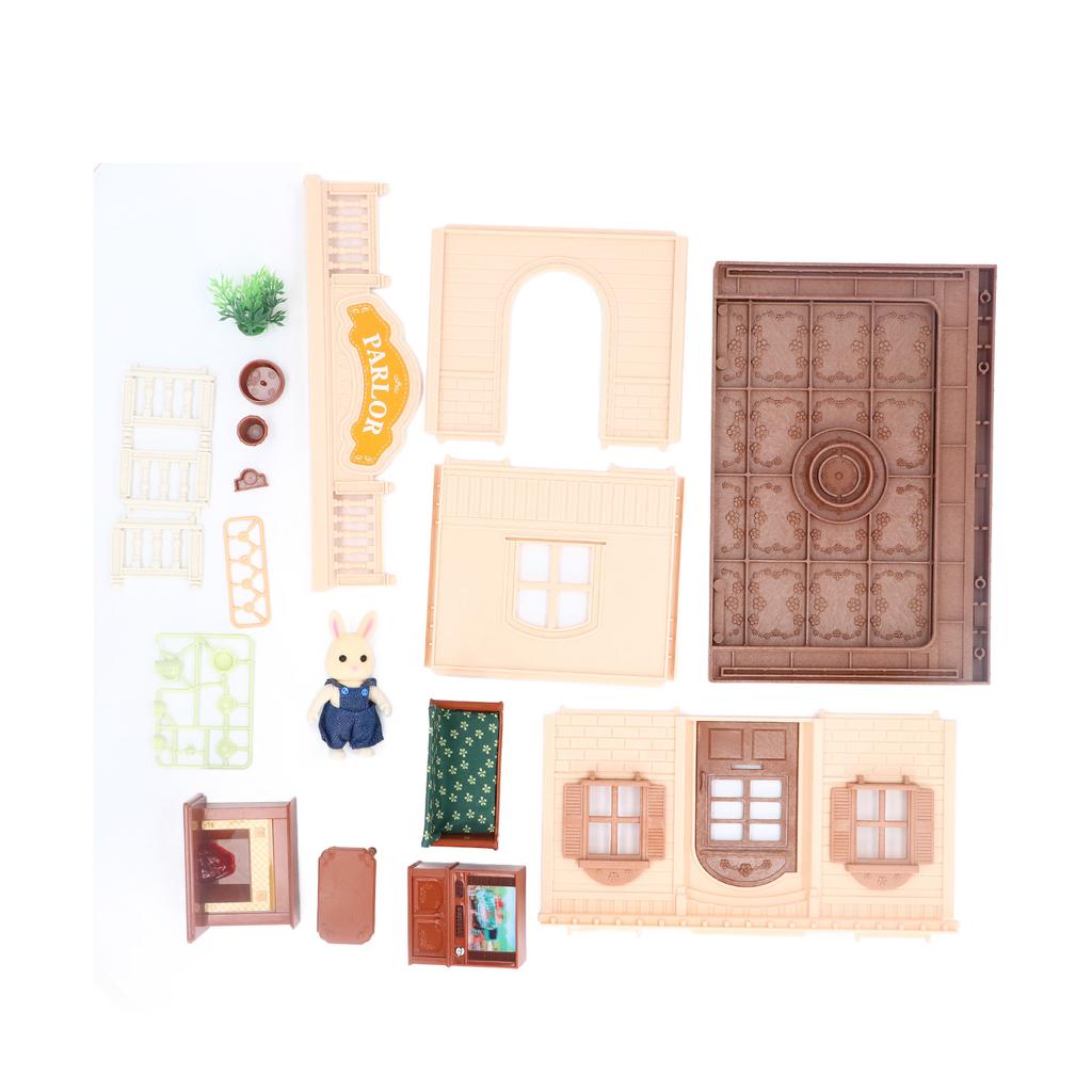 1:12 Scale Doll House Furnishings Plastic Miniature TV Tea Table Sofa Fireplace Flower Pots Living