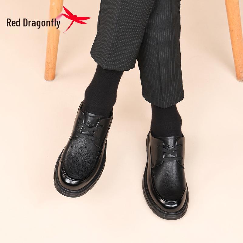 Red Dragonfly Men's Genuine Leather Soft Sole Business Casual Shoes - Non-slip Cowhide for Spring & Autumn.