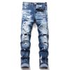 Fashion High Quality Designer Men Jean Retro Blue Stretch Slim Fit Hole Ripped Jeans Men Denim Pants