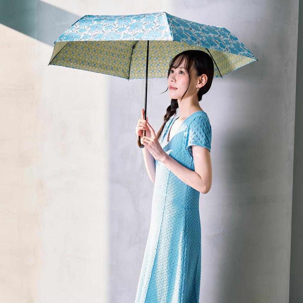 estaa Sun and Rain Floral Heat Sun UV Sky Blue (Esta) Women's Parasol, Umbrella, Foldable, Pattern, Shielding, Protection, Cut, 54cm, 31-230-30325