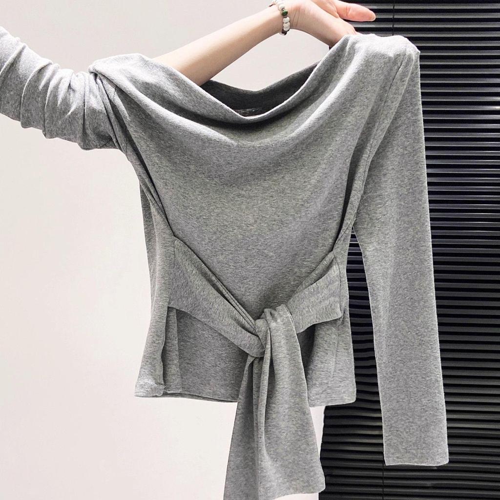Women's Slim Fit Modal Cotton Long-Sleeve Tie-Up Top for Early Autumn