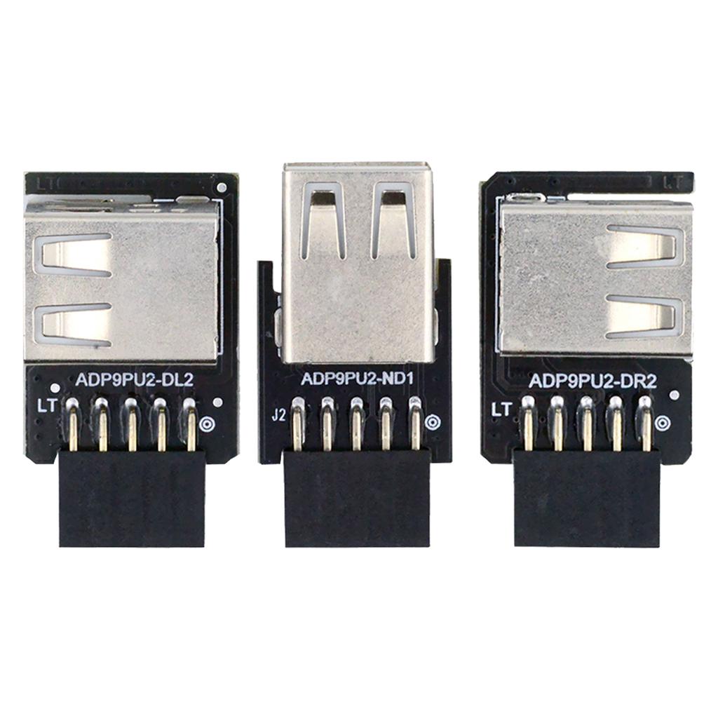 U2-075-2P 3Pcs/Set 9Pin/10Pin Motherboard Front Panel Header Female to Dual USB 2.0 Female Adapter,Straight+Left+Right Angle