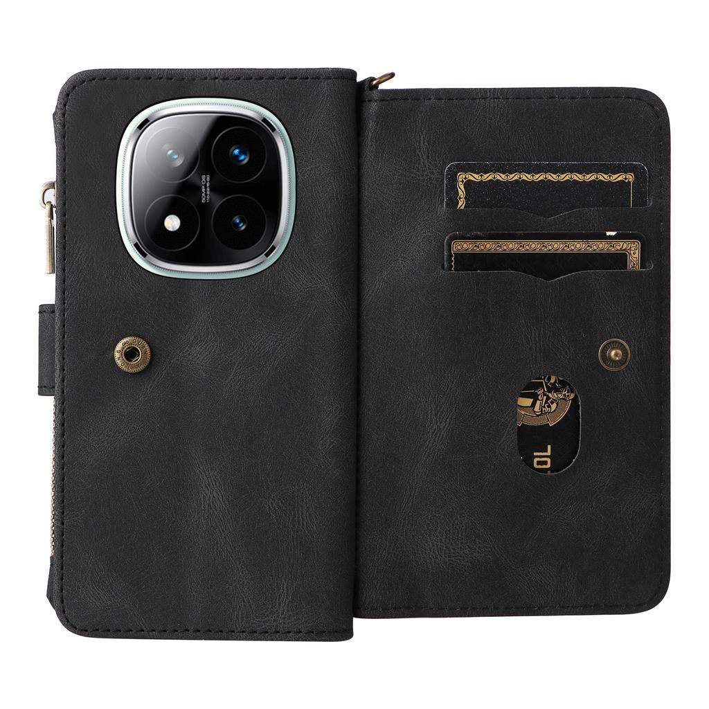 For Xiaomi Redmi Note 14 Pro+ 5G/Xiaomi Poco X7 5G/Xiaomi Redmi Note 14 Pro 5G Zipper Wallet Case with 15 Card Slots and Strap Leather Phone Cover