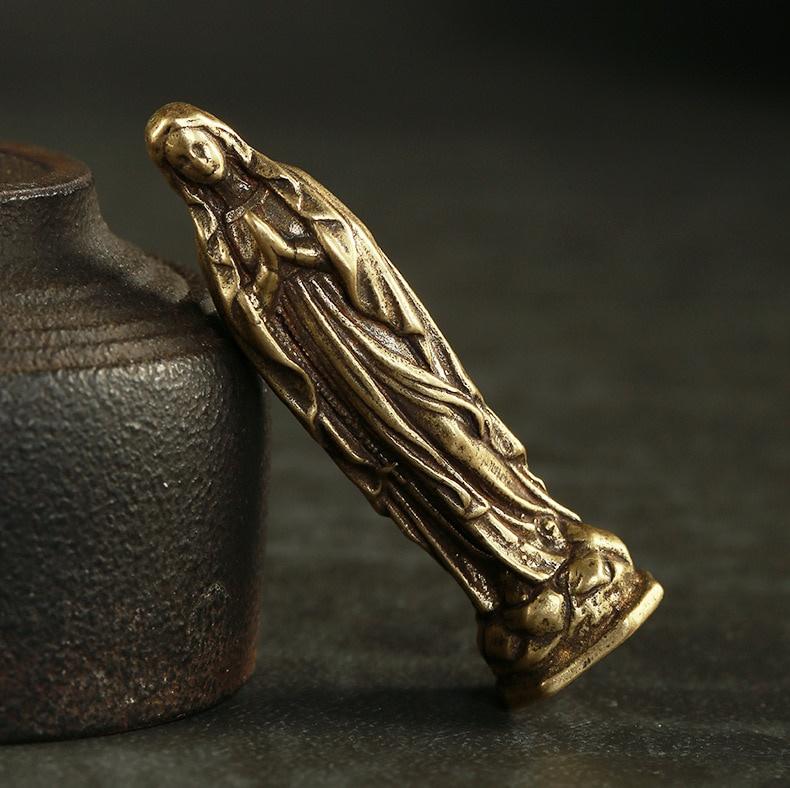 Vintage Blessed Virgin Mary Figurines Statue Small Ornaments Brass Holy Mother Religion Faith Buddha Home Decor
