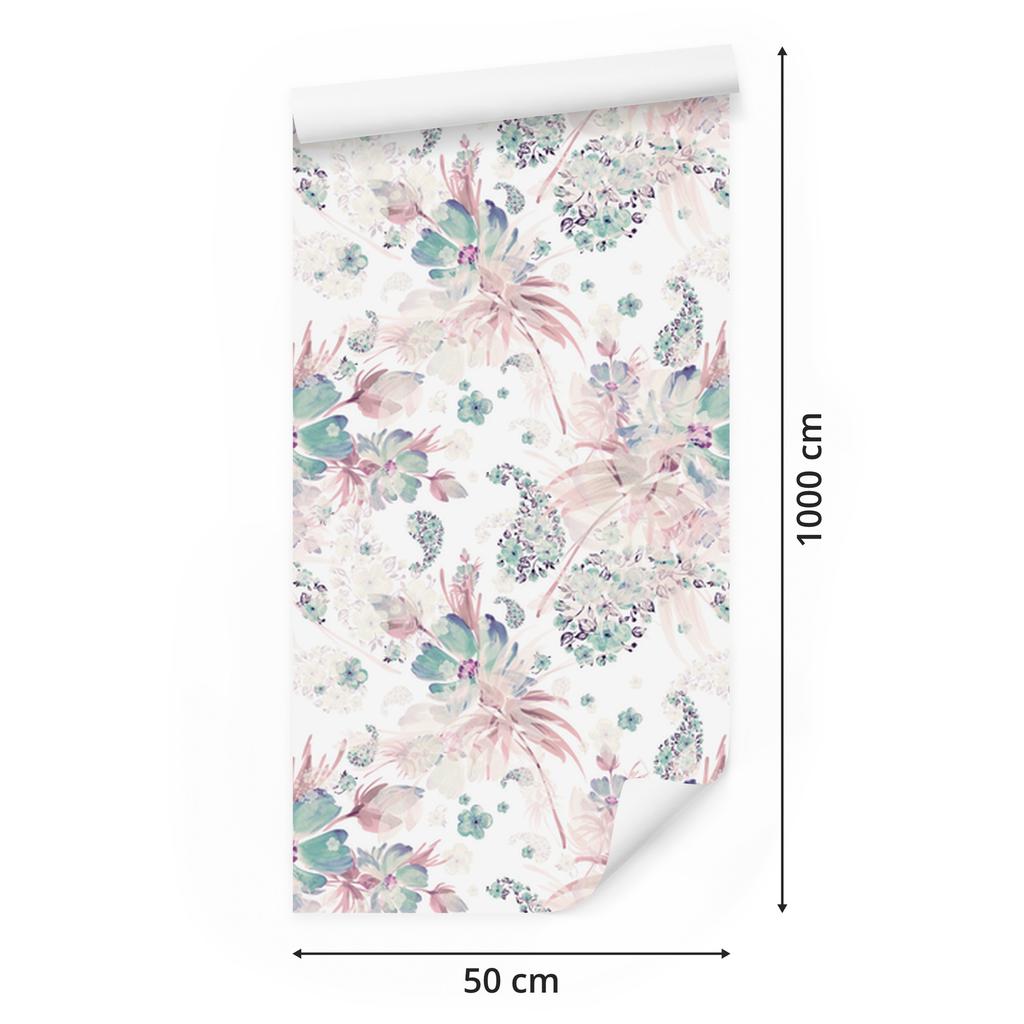 Wallpaper Flowers Plants Leaves Pastel for Living Room and Bedroom 50x1000