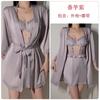Women's Lace Ruched Padded Cami Sleep Dress with Robe Lounge Set