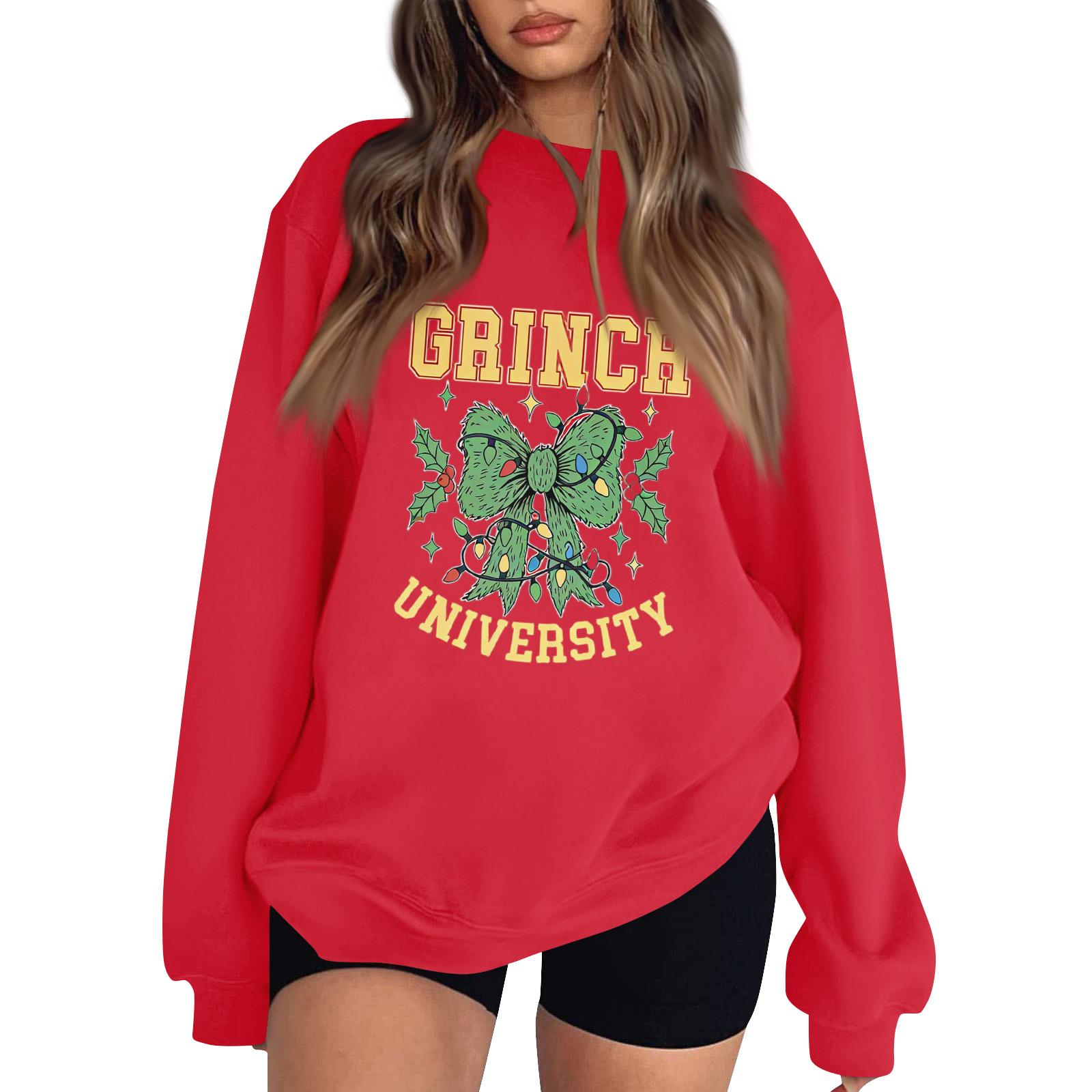 

Женский модный пуловер с длинным рукавом и забавным рождественским принтом XXL красный