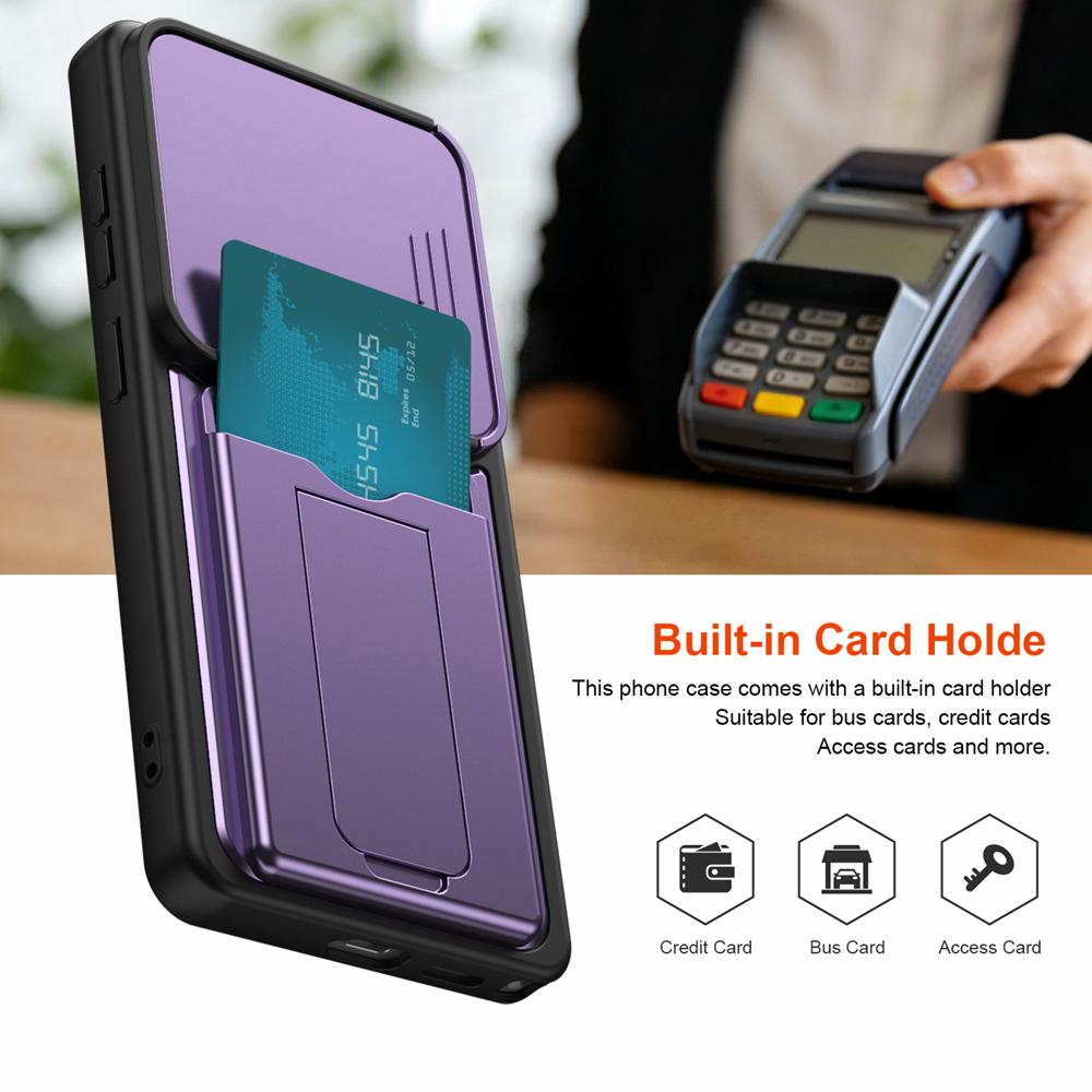 KEYSION Card Holder Bag Phone Case for Samsung S26 Ultra 5G Slide Camera Protection Kickstand Shockproof Cover for Galaxy S26+5G