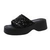 Fashion Chic Black Sequined Chunky Slides | Elevated & Eye - Catching, Perfect for Summer Daily & Street Looks